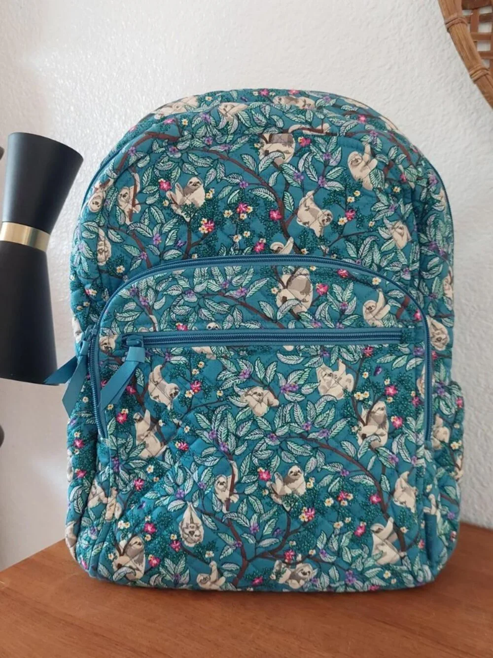 vera bradley Sloth backpack with sloths and flowers on a teal background #sloth